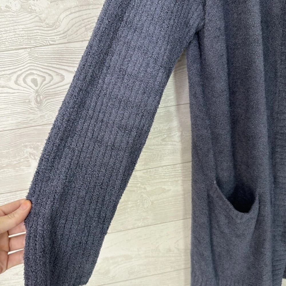 Barefoot Dreams L CozyChic Lite Hood Duster Cardigan sweater Lounge Hood Blue - Picture 3 of 5